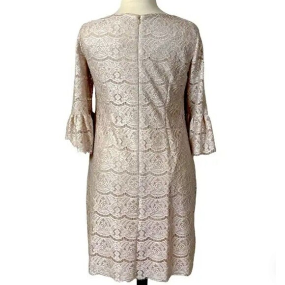 Cocktail Dress Lace Sheath Dress Jessica Howard Bell Sleeves Lt Beige Sz 8 - Picture 3 of 6